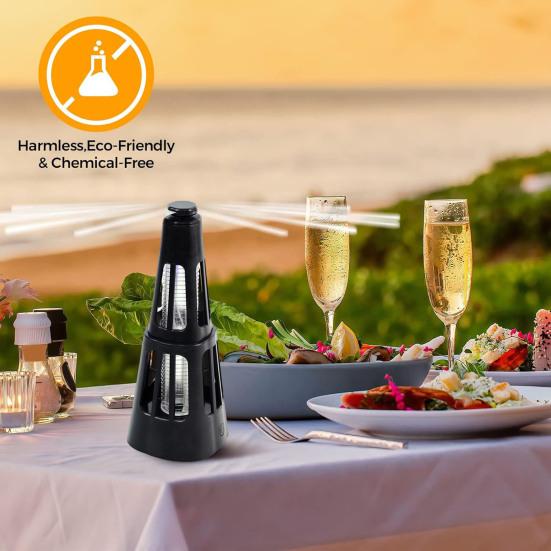 Tables Fly Repellent Fan with Holographic Blades Light USB Rechargeable Indoor Outdoor Picnic BBQ Kitchen Restaurant Table Top Fly Deterrent