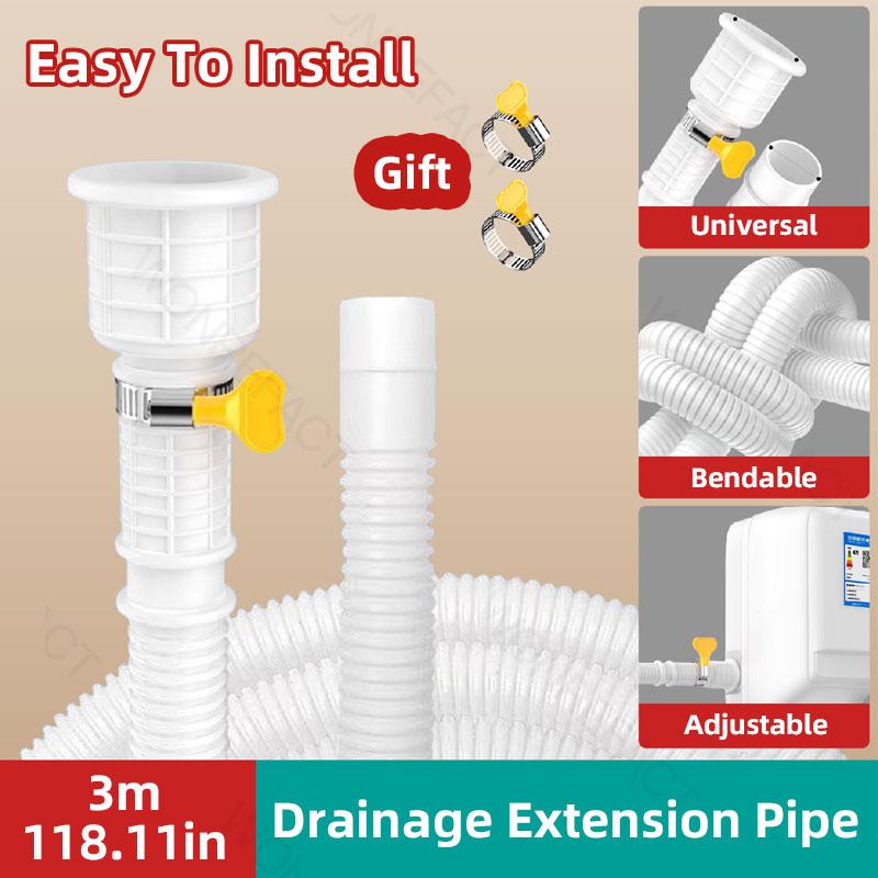White Air Conditioning Drain Pipe Cuttable Corrugated Drainpipe Universal Dehumidifier Drain Hose With Cut Connect Clamp