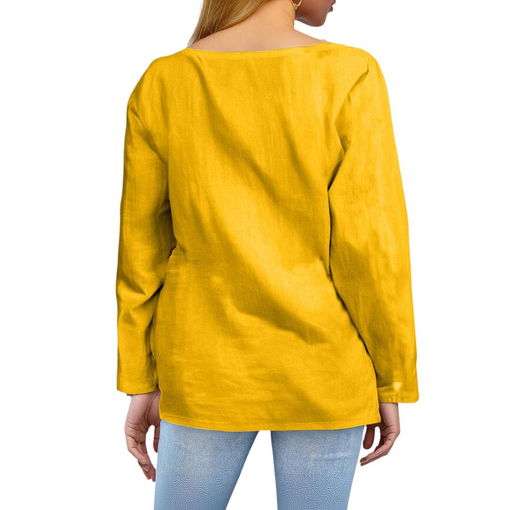 Women's Loose Cotton And Linen Retro Printed Round Neck Long Sleeved Fashionable Top