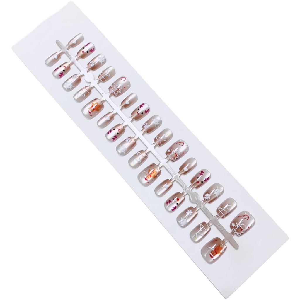 Festive Elk Cat Eye False Nails - Cute Wearable Christmas Nail Art
