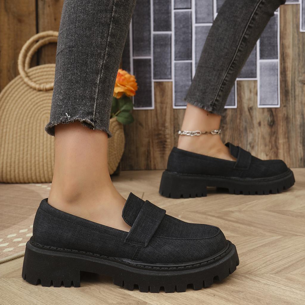 Pantofi mici de piele cu un singur pedale, stil britanic nou pentru comerțul exterior de primăvară, mocasini cu platformă retro pentru femei, pantofi simpli casual tip muffin pentru femei