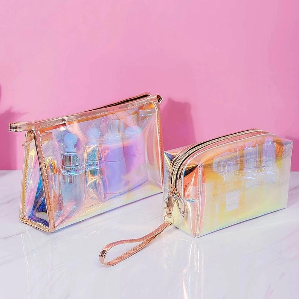Transparent Tote Storage Bag Zipper Makeup Pouch Toiletry Organizer Wash Bag Travel Cosmetic Bag