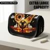 1pc Double Layer Flip Pencil Case, Flaming Numbers Soccer Ball Design, Large Capacity, Portable Polyester Pen Storage Bag with Zipper Closure, Ideal F