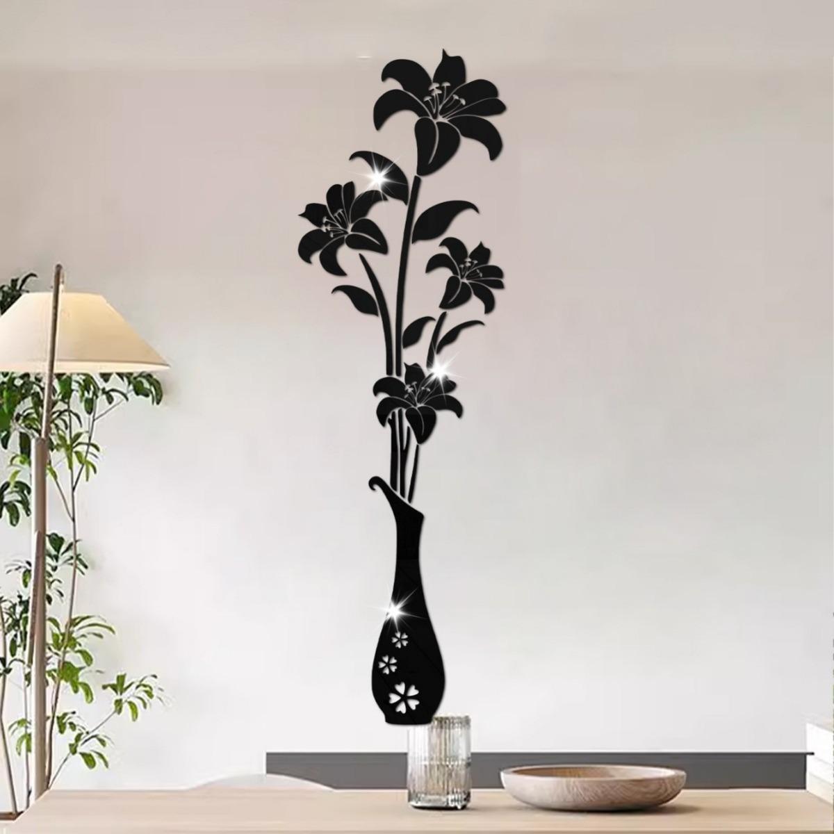 

Дзеркальні наклейки на стіни - 3D квіткові наклейки на стіни для вітальні, спальні, декор стін своїми руками для фону для телевізора та фону для дивана 72*22cm чорний