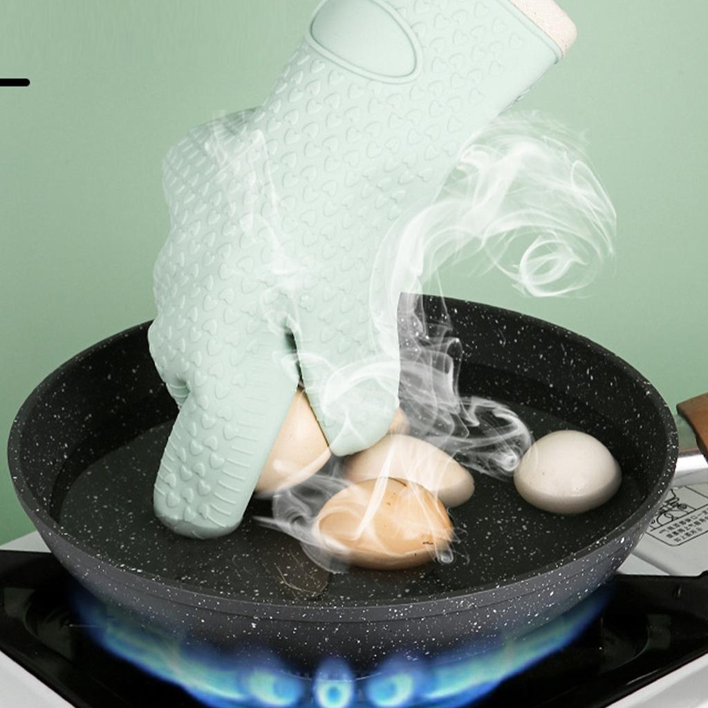 Thickened Silicone Anti Scalding Oven Glove Heat Resistant Silicone Cooking Glove for Microwave Oven Toaster Mint Green