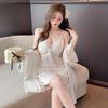 Women's Summer Mesh Lace Nightgown Sexy Pajamas Ice Silk Nightgown Suspenders Two-piece Set Live Broadcast Explosion with Chest Pad