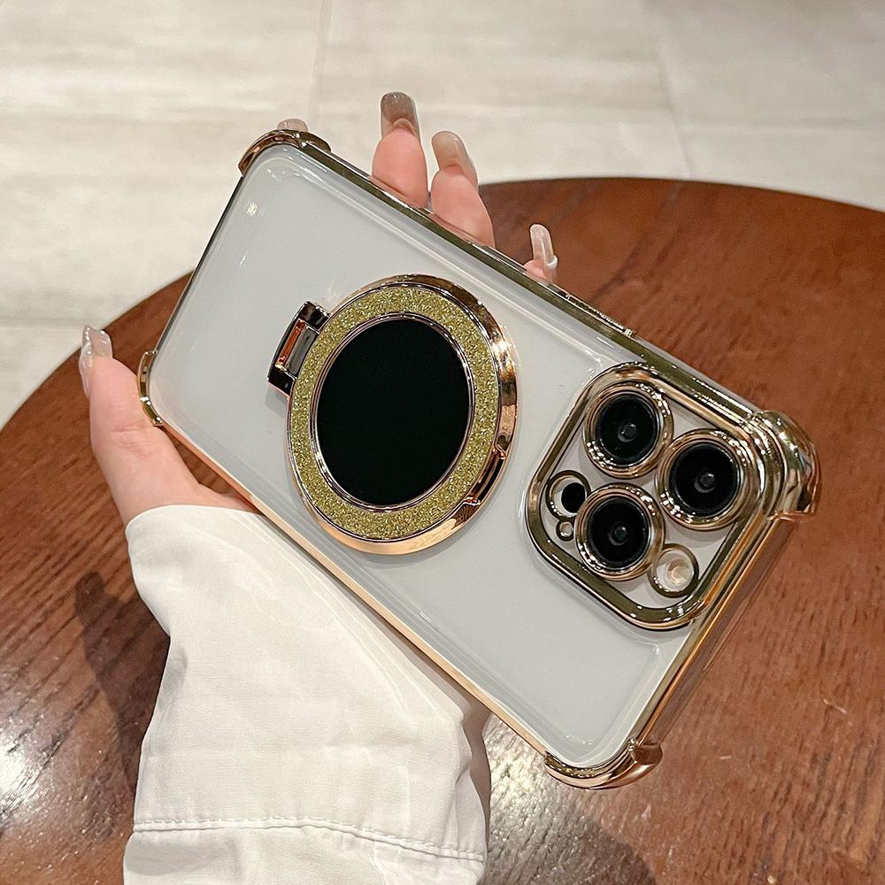 Plating Mirror Holder Stand Soft Silicone Four Corners Air Cushion Shockproof Protection Case for Samsung Xiaomi Poco Redmi