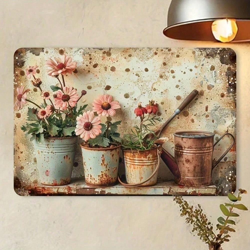 Retro Vintage Floral Metal Tin Sign 12x8 Waterproof Wall Art for Living Room Bedroom Bar Cafe Restaurant Indoor Outdoor