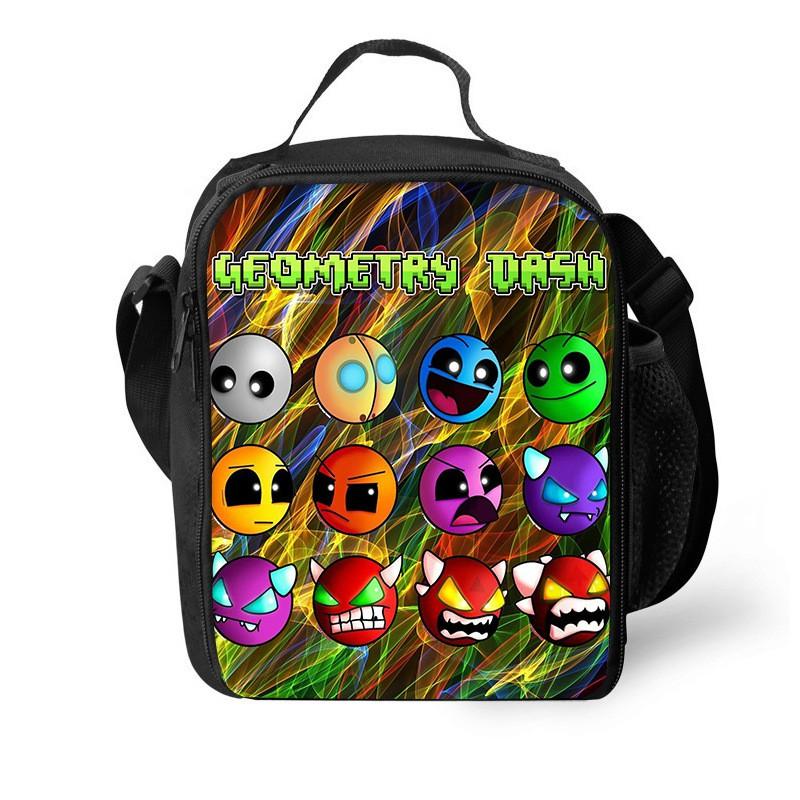 Izolovaná svačinová taška s tématem Geometry Dash pro děti a studenty, přenosná látková chladicí taška