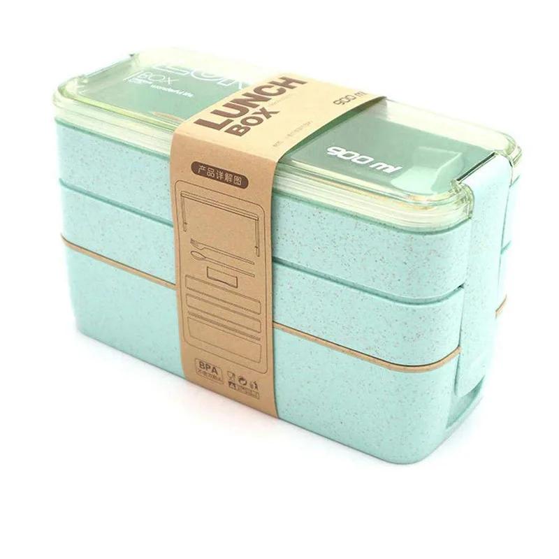 900ml zdravý materiál obědový box 3 vrstvy pšeničné slámy bento boxy mikrovlnná trouba nádobí na skladování potravin obědový box