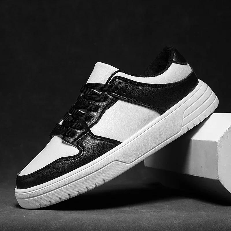 Men Skateboard Shoes Platform Hard-Wearing Walking Running Sneakers Breathable Fashion Leather Casual Jogging Sports Shoes