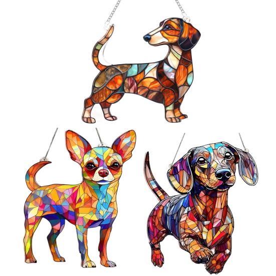 Acrylic Puzzle Suncatcher Cute Dog Sun Catcher Panel DIY Jigsaw Puzzle Window Hanging Ornament for Home Garden Decor