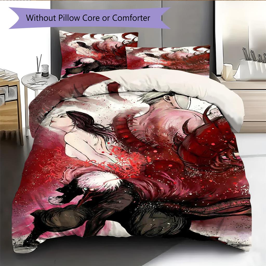 Anime Pattern Bedding Quilt Set Quilt Cover Pillowcase Home Decoration Birthday Gift (1 * Duvet Cover + 2 * Pillowcase, Without Core)