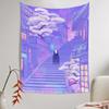 Kawaii Wandteppich Anime Wandkunst Fantasy Lila Straßenstufen Design für Schlafzimmer Wohnheimzimmer Spielzimmer Dekoration Geschenk
