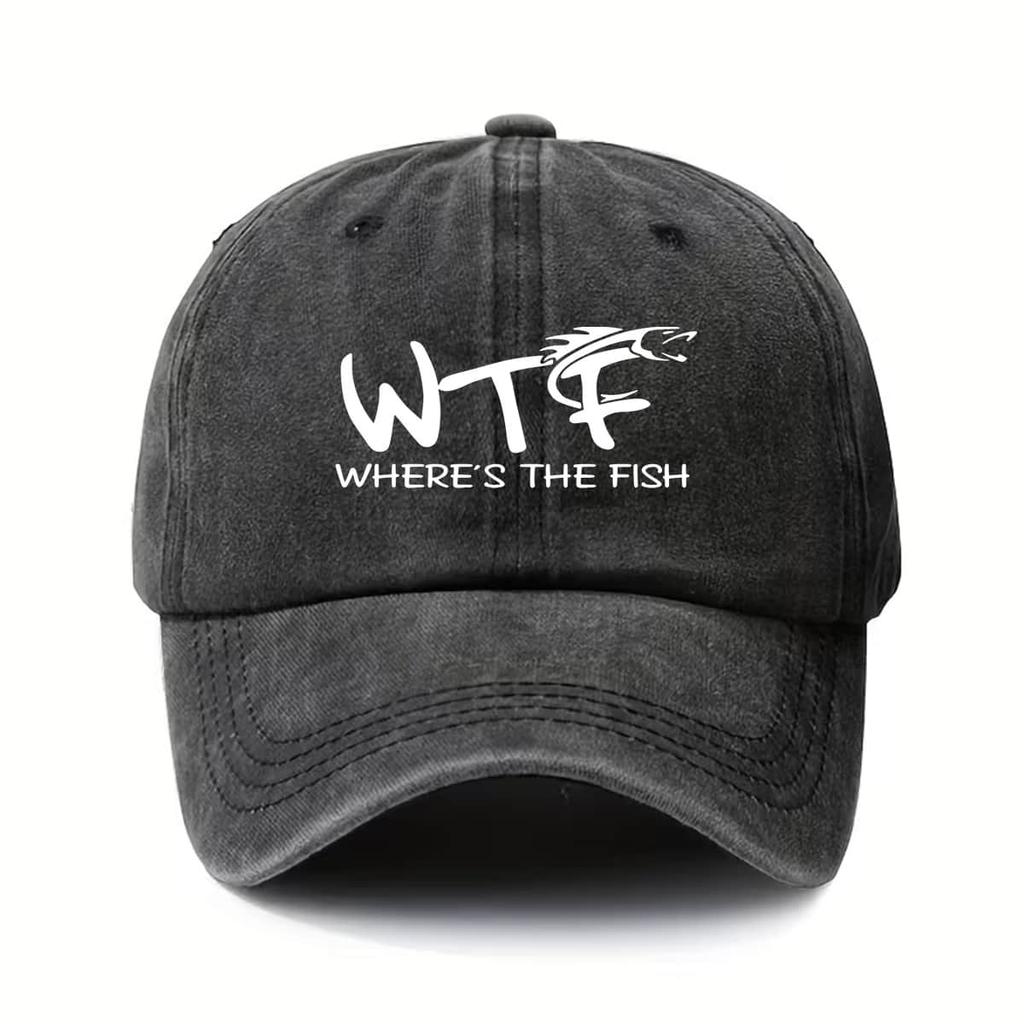 Unisex Baseball Cap with 'WTF WHERE'S THE FISH' Dragon Graphic Adjustable Outdoor Lounge Hat