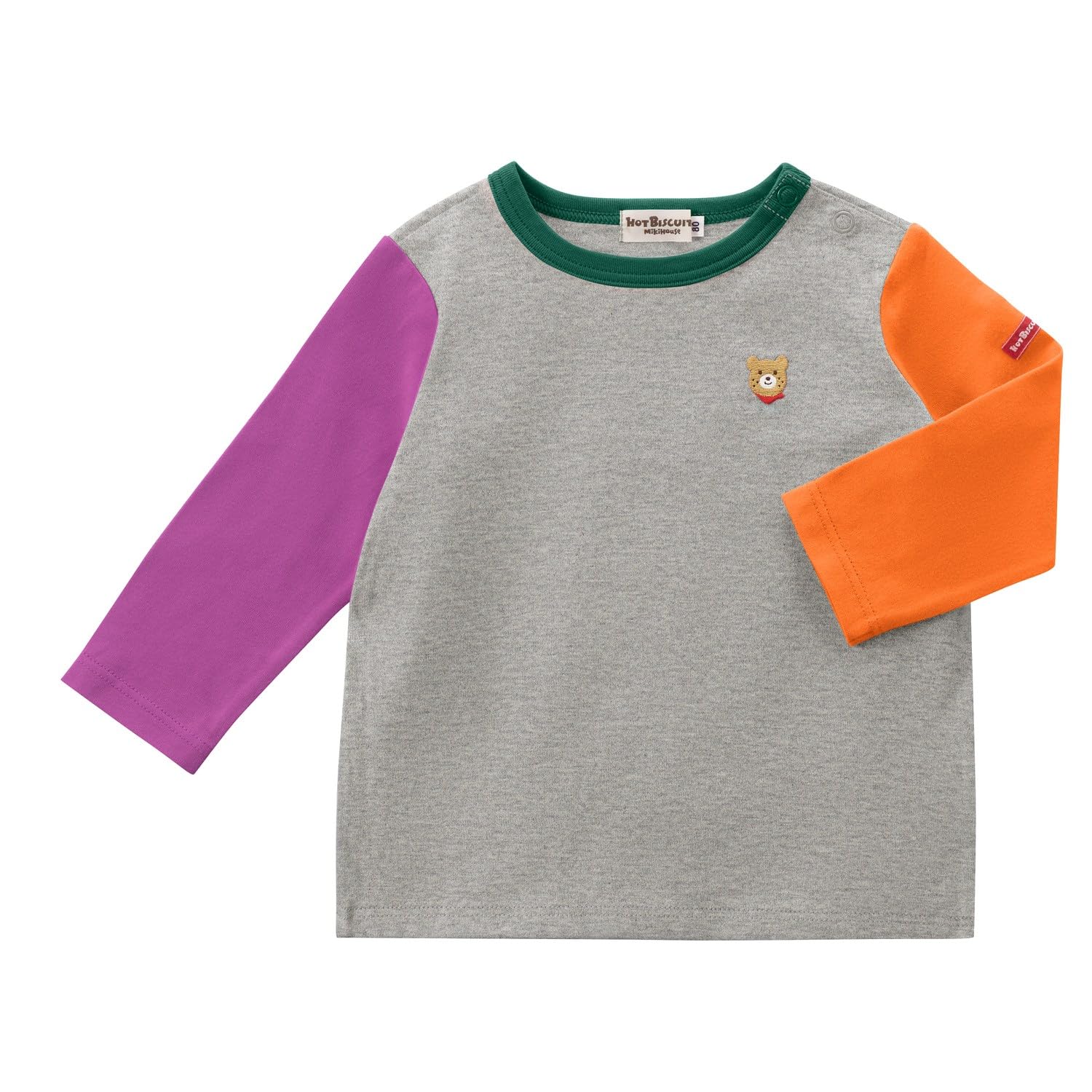 

MIKI HOUSE HOT BISCUITS Лонгслив для мальчиков и футболка, для девочек, для малышей, детская одежда, серый, 80 см, 70-5209-683 серый