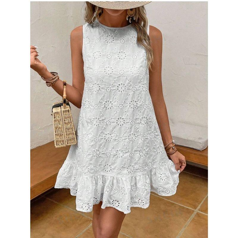 

Bohemian Vest Dress2025 Summer Women White Embroidered round Neck Bohemian Vest Dress White XL