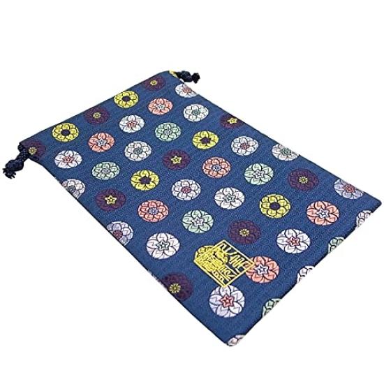 Senshishuin Nishijin-ori Gold Brocade Drawstring Bag (Lined) Blue Indigo Circle Pattern Medium Size