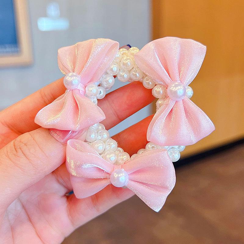 Pearl Bow Hair Tie for Girls - Sweet Flower Rubber Band Hair Accessory