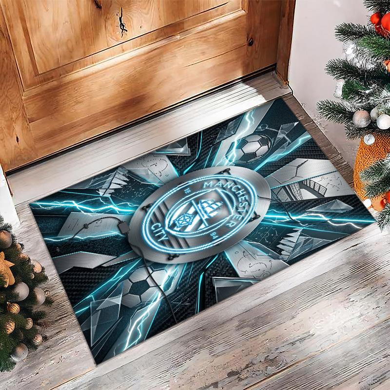 Manchester City Printed Flannel Area Rug Non Slip Soft Polyester Floor Carpet Indoor Decor Mat for Bedroom Living Room Sofa