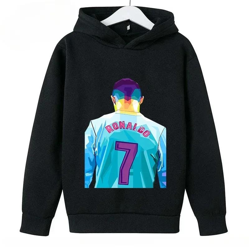 Frühling Herbst Lässiger Kinder-Hoodie Sport-Sweatshirt für Jungen und Mädchen Ronaldo Aufdruck Mode Kinder Pullover Top