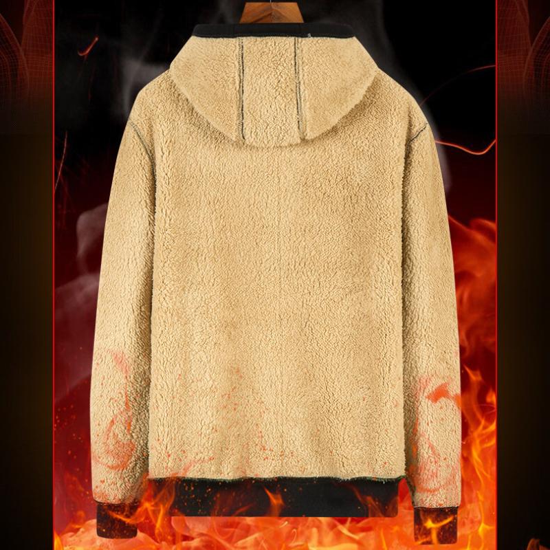 Men's Hooded Lamb Velvet Autumn and Winter Sweater Solid Color Jacket Plus Velvet Thickened Clothes