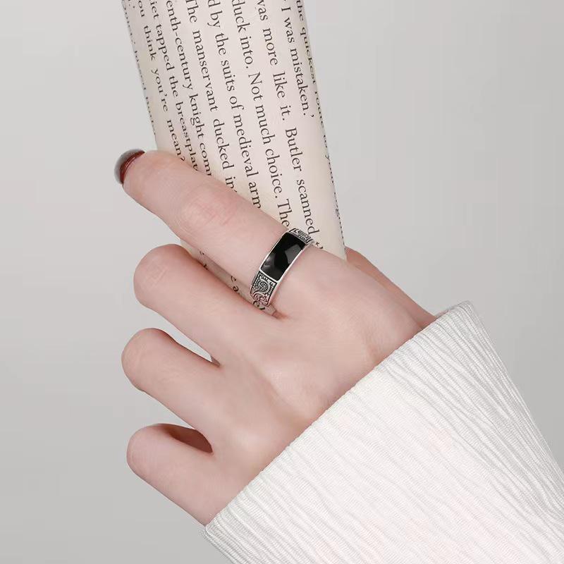 Pánský trendy retro otevřený prsten s motivem draka, černý - Etnický styl, Módní a jednoduchý