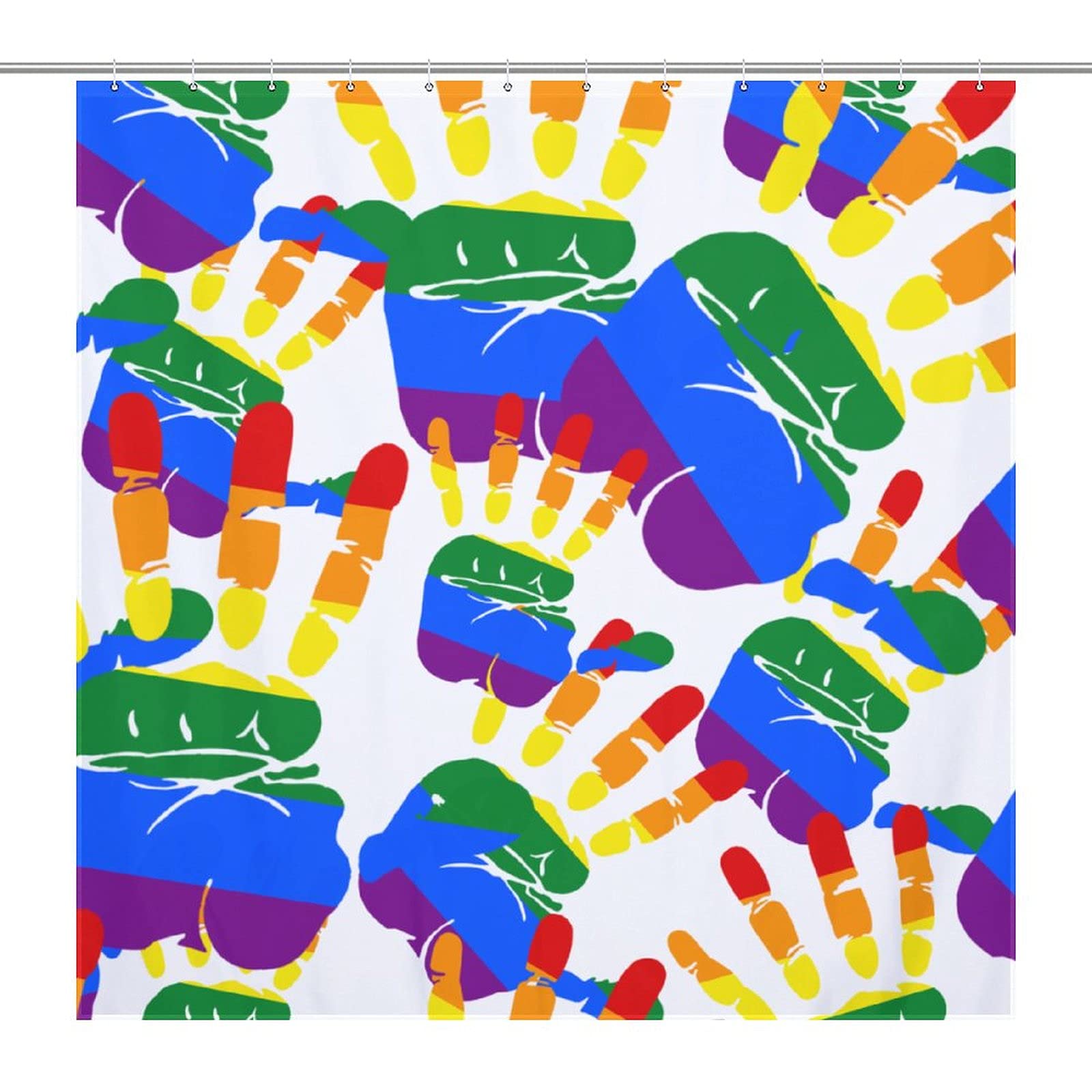 

Handprint Shower Curtain,Watercolor Rainbow Color Bathroom Shower Curtains, Washable Polyester Fabric Shower Curtains with Hooks W90xH180cm(35x70 in)