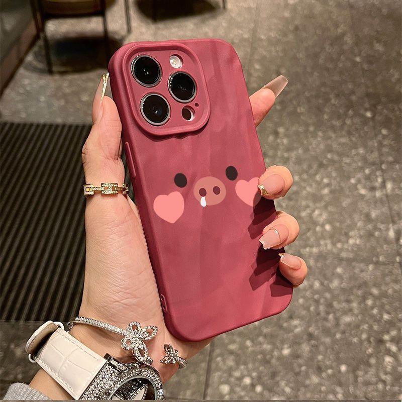 Love Pig iPhone17promax Mobile Phone Case Is Suitable for Apple 16promax Pleats 14 Cute 15 Simple
