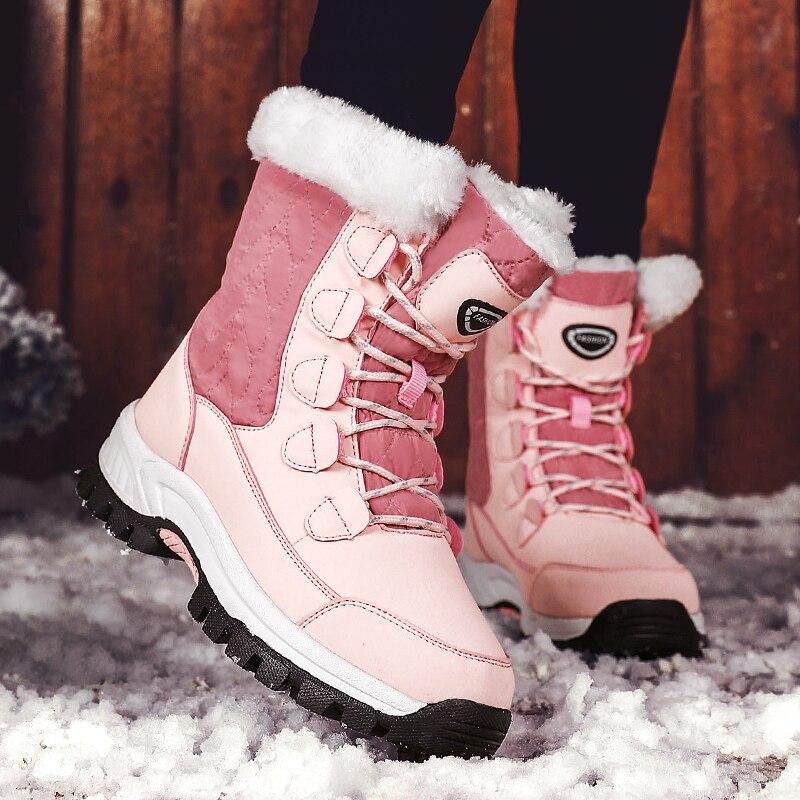 Fashion Winter Women Boots Keep Warm Mid -Calf Snow Shoes New Women Lace -Up Outdoor Velvet Comfortable Ladies Sneakers