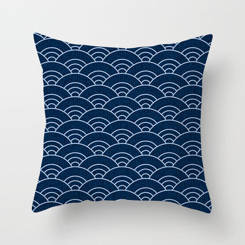 Peach Skin Pillowcase Blue and White Porcelain Geometric Print Abstract Sofa Cushion Cover Office Waist Pillow Cover