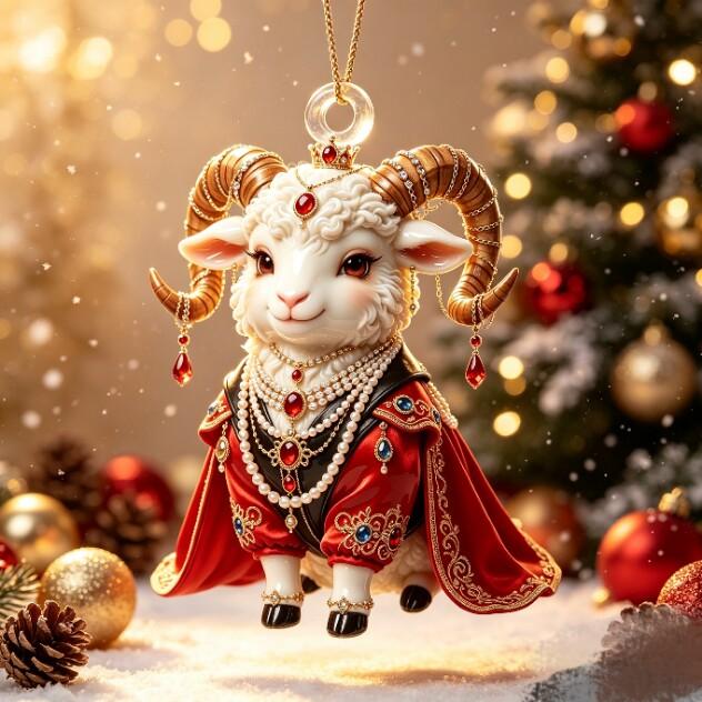 2D Flat Acrylic Hanging Ornament Red Gold Winged Goat Acrylic Pendant Christmas Tree Decoration Lunar New Year Holiday Gift