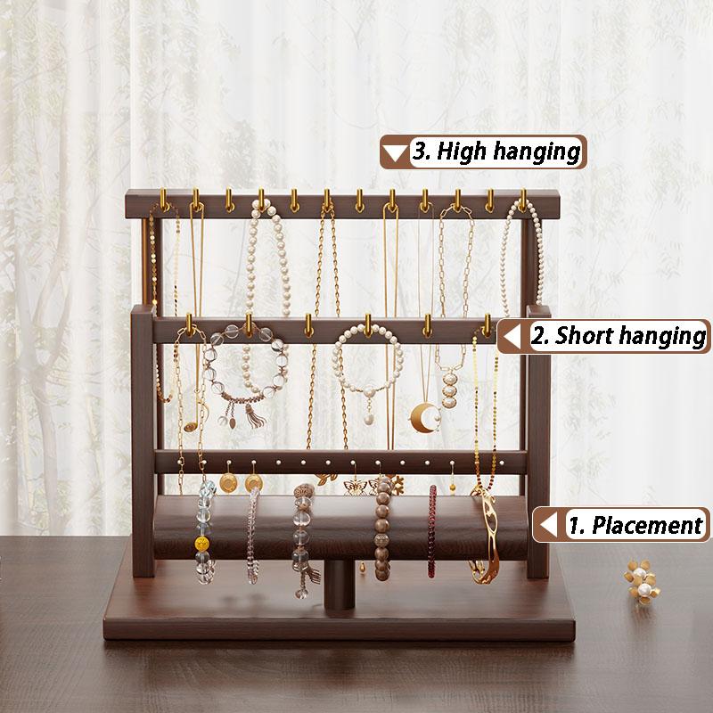 Solid Wood Jewelry Rack Counter Desktop Jewelry Display Stand Retro Walnut Color Bracelet Necklace Organizer Display Holder