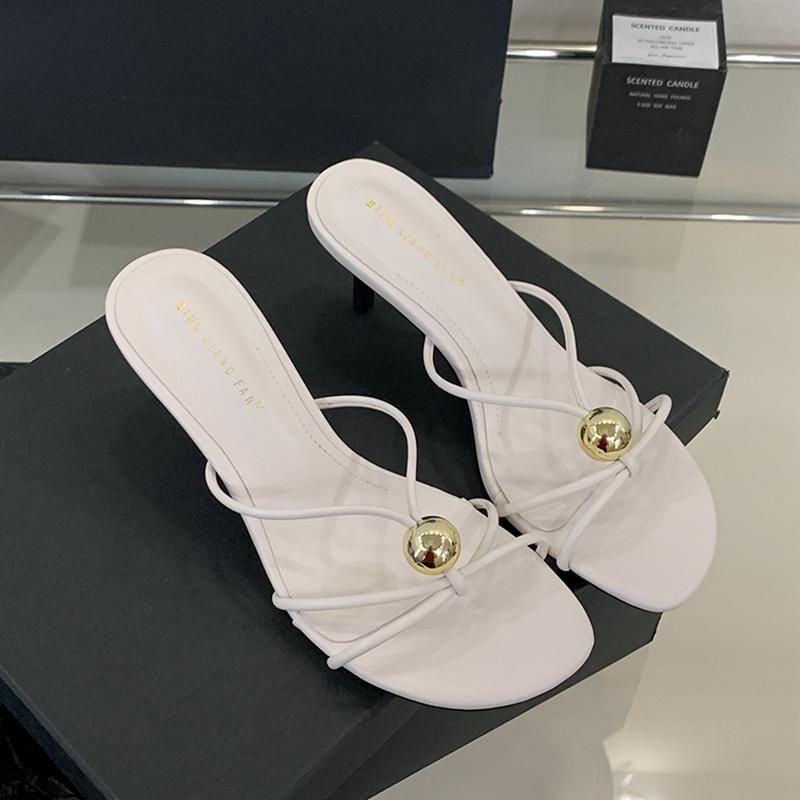 

Fashion SUOJIAUN New Brand Women Slipper Fashion Narrow Band Ladies Elegant Sandal Shoes Thin High Heel Outdoor Dress Slides Pumps Shoes 40 белый