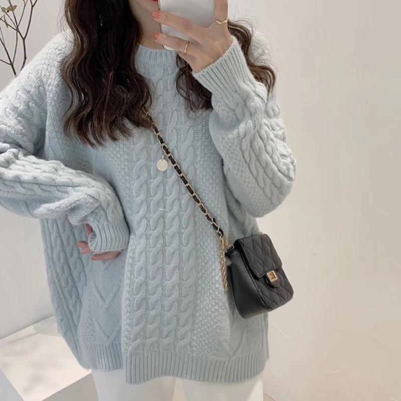 Dam Höst och Vinter Rundhals Lös Twist Pullover Jumper