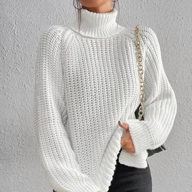Women's Fashion Casual Fall Winter Solid Color Print Long Sleeve High Neck Sweaters