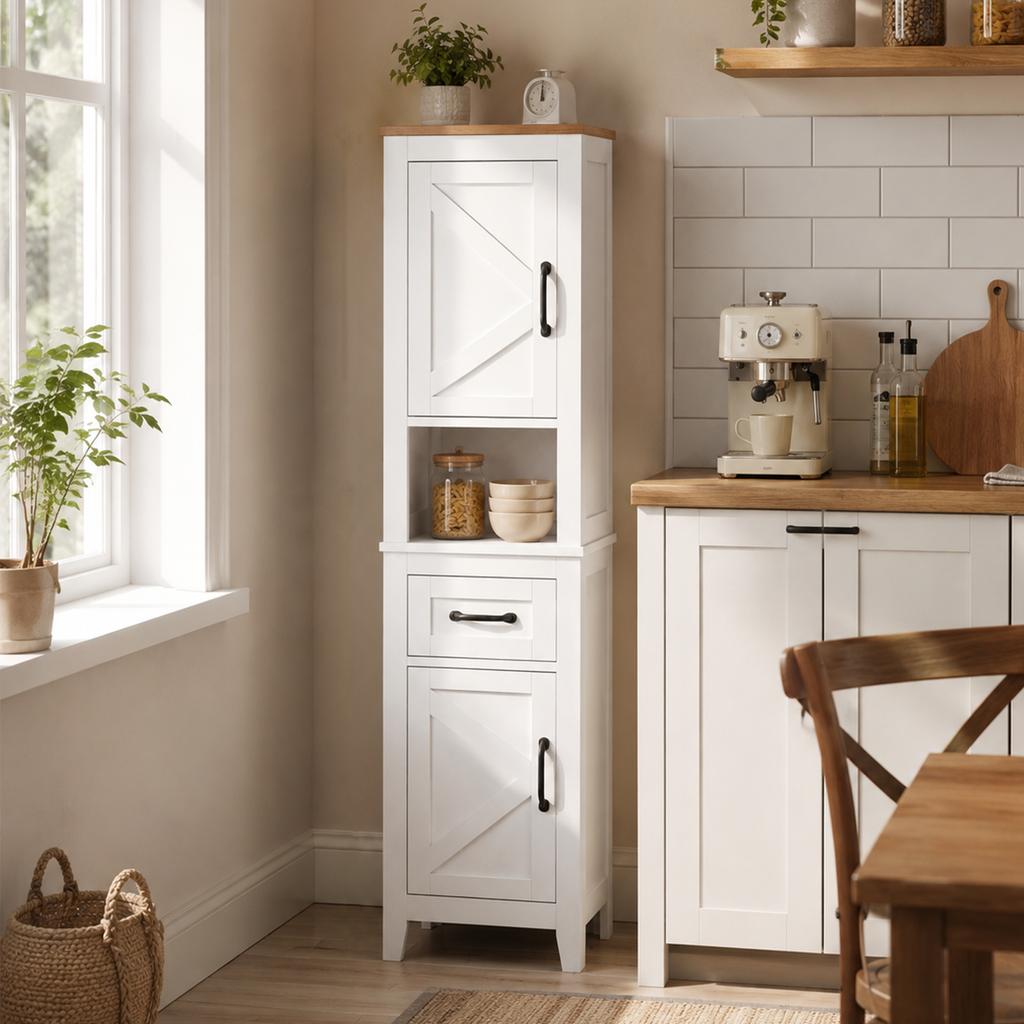 Bathroom Cabinet, 2 Doors, Drawer, Open Compartment, Adjustable Shelves, White