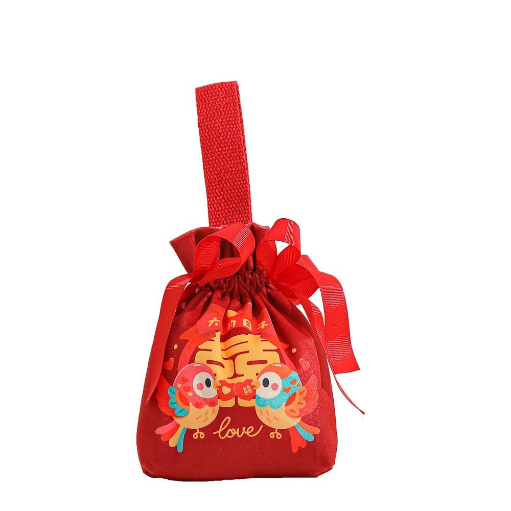 Traditional Canvas Wedding Candy Bag Tassels Drawstring New Year Gifts Bag Spring Festival Flower Chinese Style Handbag Party