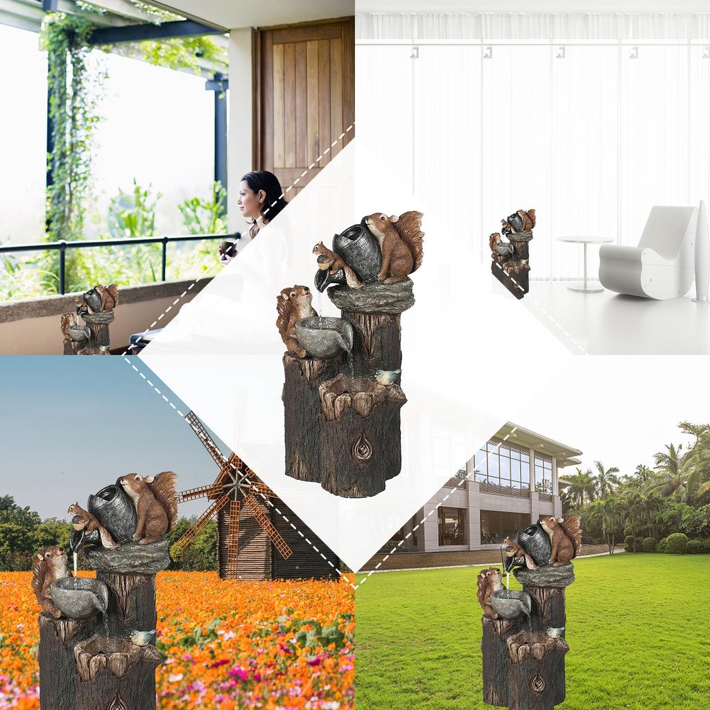 Duck Squirrel Solar Fountain Ornament Garden Duck Family Creative Statue Landscaping Decor for Outdoor Yard Garden Decor