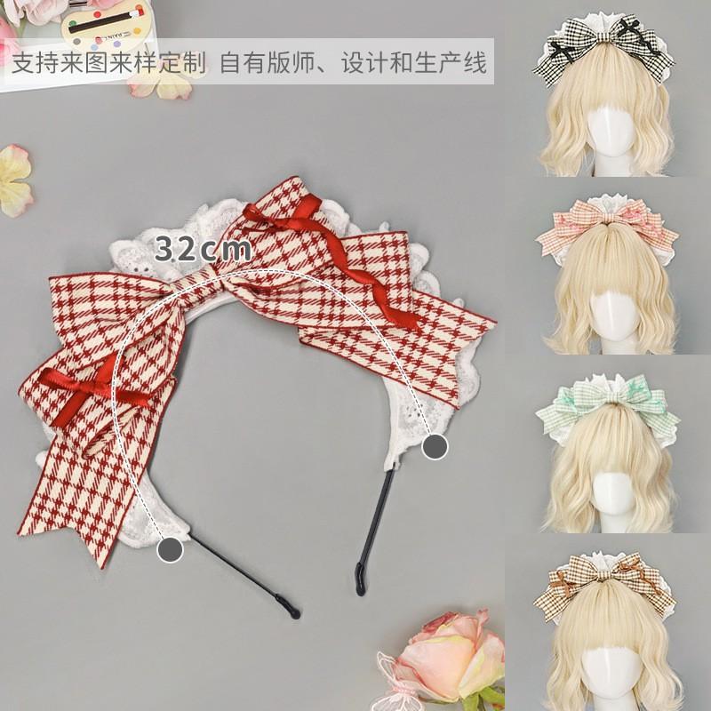 Handmade Lolita Maid Headband With Houndstooth Cosplay Anime Convention Womens Hair Accessory