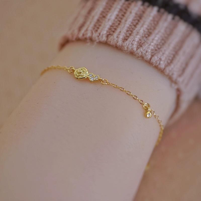 S925 Loving Heart In Sterling Silver Rose Bracelet Female Niche Japanese and Korean Exquisite and Versatile Diamond-Embedded Slim Bracelet