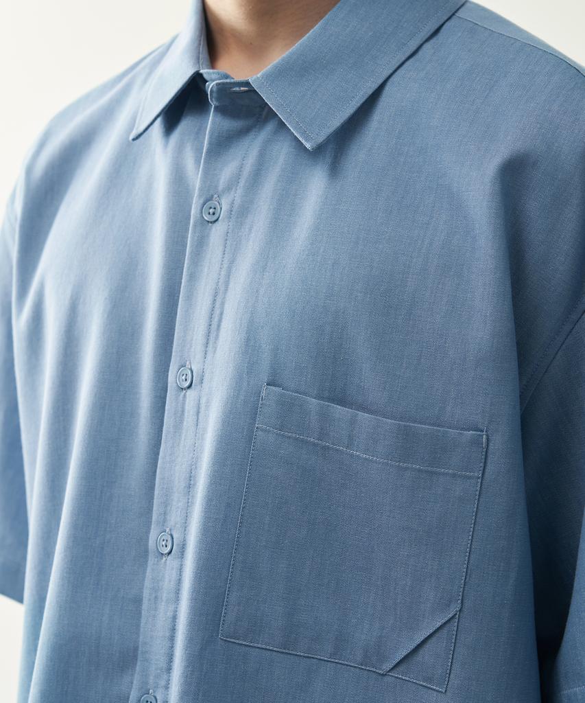 ROTEMBER Tencel Cotton Denim Half Shirt [Light Blue]