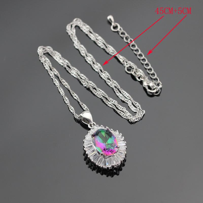 WPAITKYSSølvfarge smykkesett for kvinner Mystiske regnbuesteiner Halskjede Anheng Armbånd Ørepynt Ringer