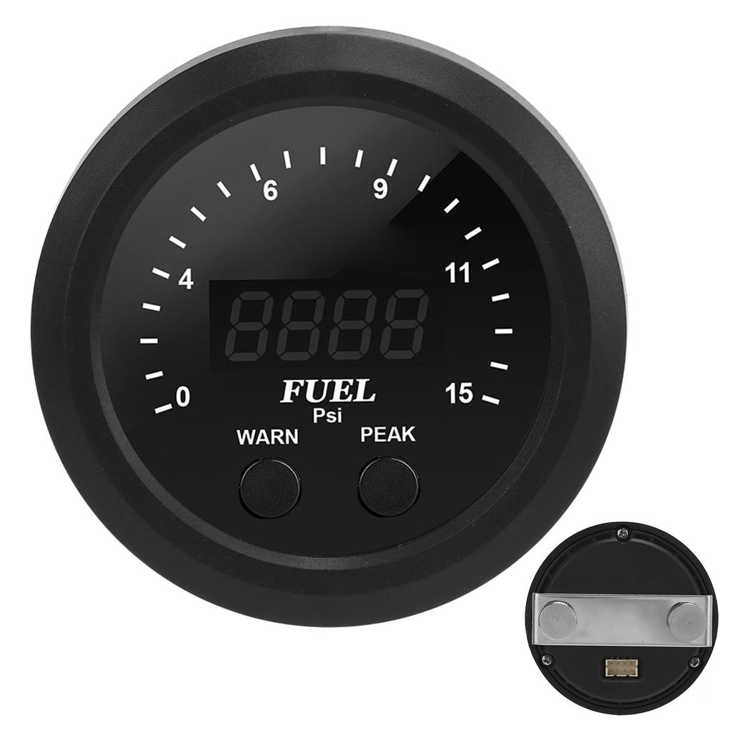 Oil Pressure Gauge Kit 2‑1 16in 52mm Ultraslim 15PSI Red LED Accurate Stable Antishock Fuel Press Meter