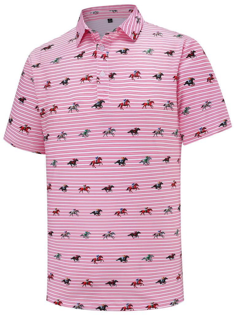 Short Sleeve Polo Shirt with Equestrian Horse Print, Casual Stylish Top