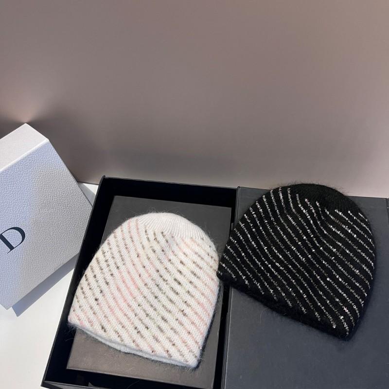 Winter Knit Beanie Rabbit Fur Striped Warm Soft Fashion Small Fragrance Hat Outdoor