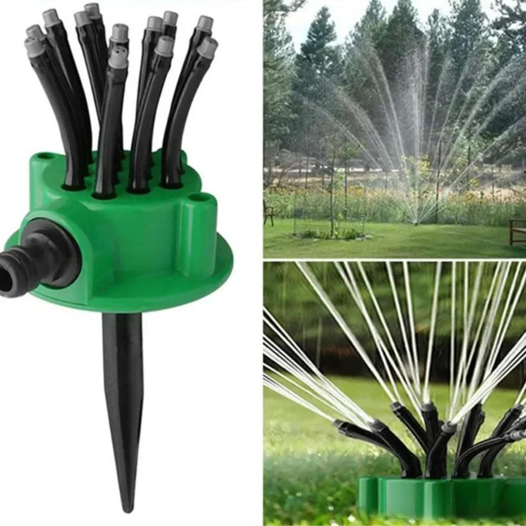 Garden Watering Sprinkler with Multiple Adjustable Spray Nozzles for Lawn and Plant Irrigation Outdoor Use with Spike Base for Stability