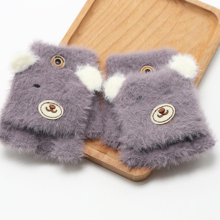 Children's Cute Cartoon Flip-Gloves: Cold-Proof, Half-Finger Winter Writing Warmth for Boys and Girls