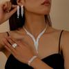 Elegantes Glitzerndes Fransen-Halsketten-, Ohrring-, Armband-, Ring-Set, Modisches Braut-Schmuckset