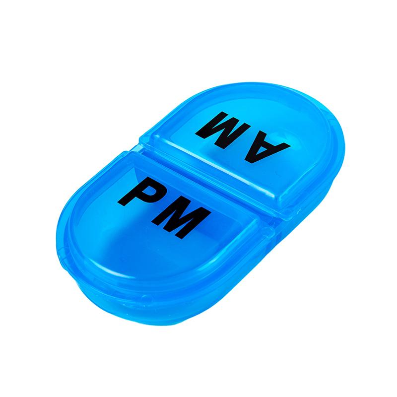 

2 Grids Waterproof Pill Organizer Portable Oval Pill Box Pill Container Daily AM&PM Containers синий